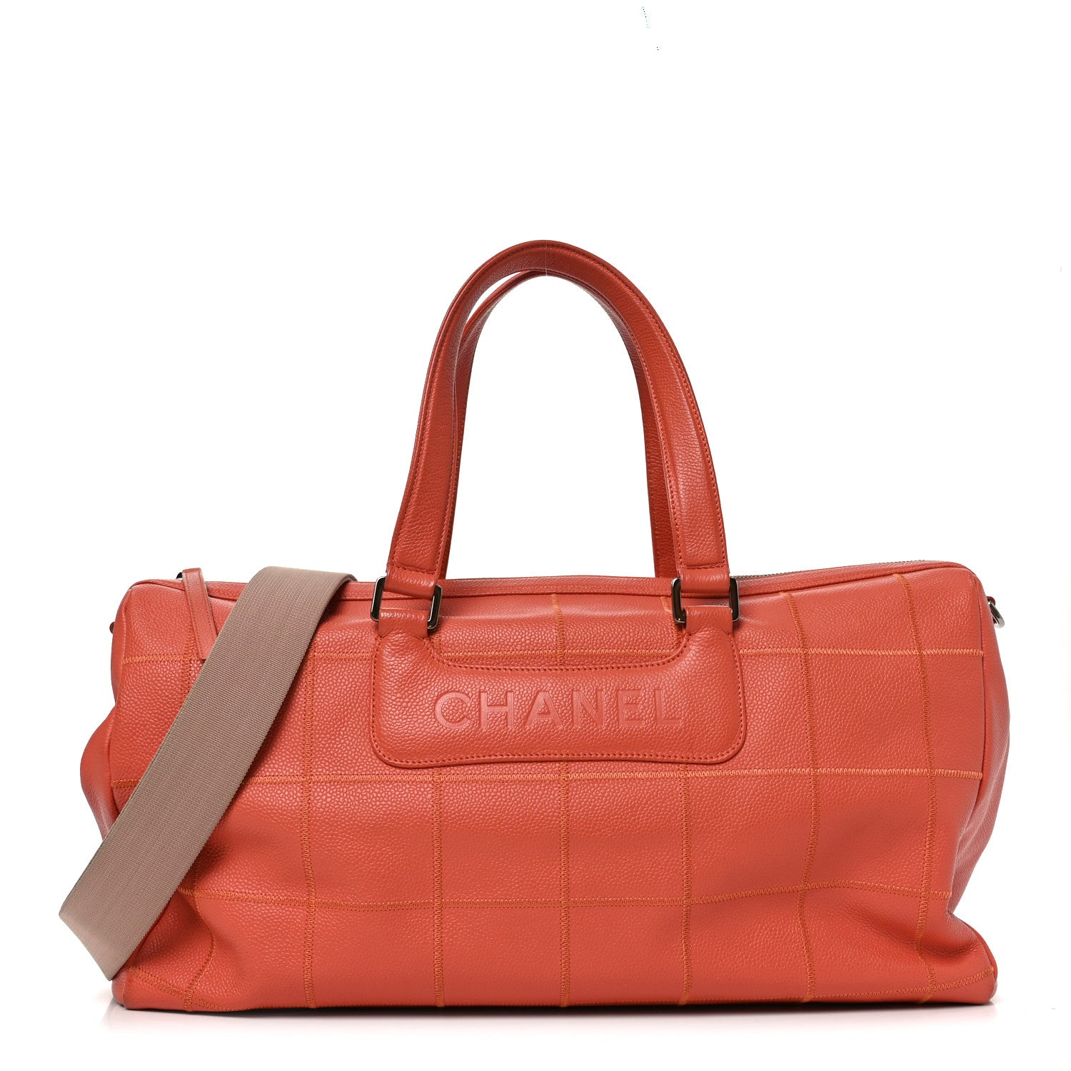 Chanel Caviar Square Stitched Large Tote Orange 1 of 10
