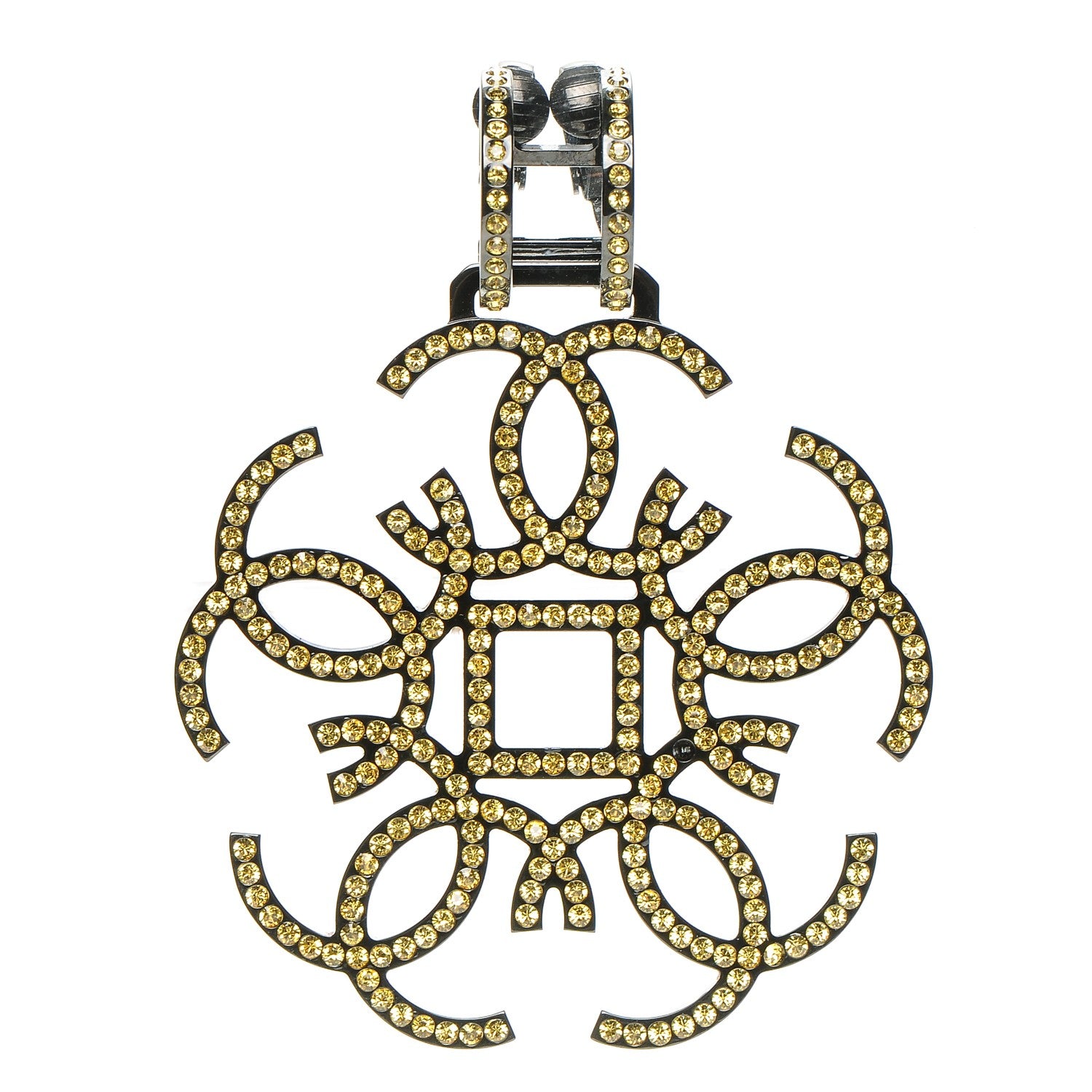 Chanel Crystal CC Clip On Earring Black Yellow 1 of 4
