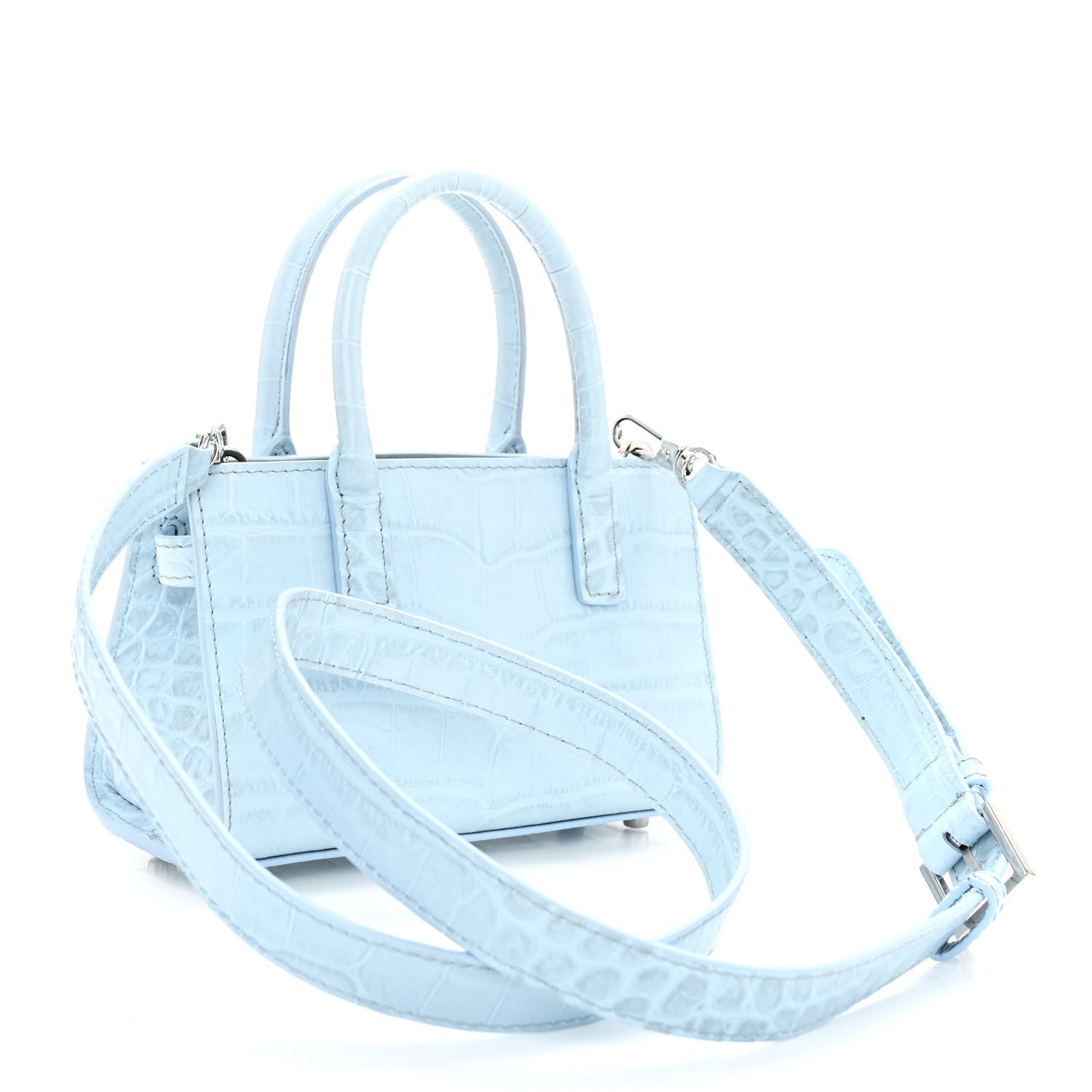 Versace Calfskin Crocodile Embossed Mini Medusa '95 Tote Pastel Blue 3 of 10