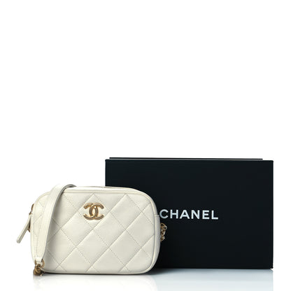 Chanel Shiny Caviar Quilted Chain Melody Camera Bag White 12 of 12