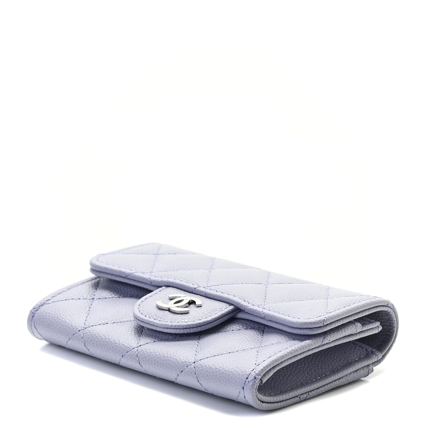 Caviar Quilted Flap Card Holder Wallet Light Purple