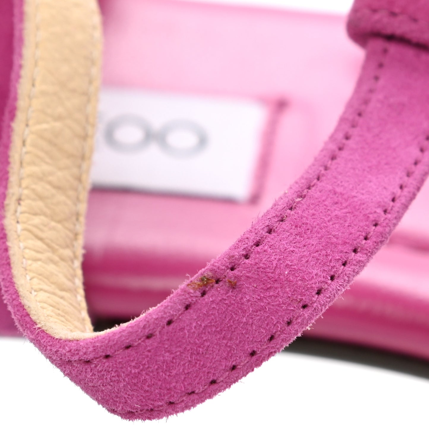 Suede Crystal T-Strap Flat Sandals 40 Magenta
