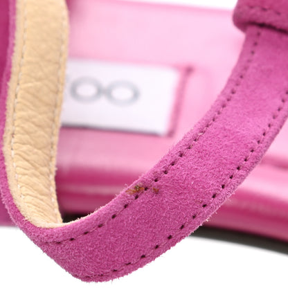 Jimmy Choo Suede Crystal T-Strap Flat Sandals 40 Magenta 8 of 9