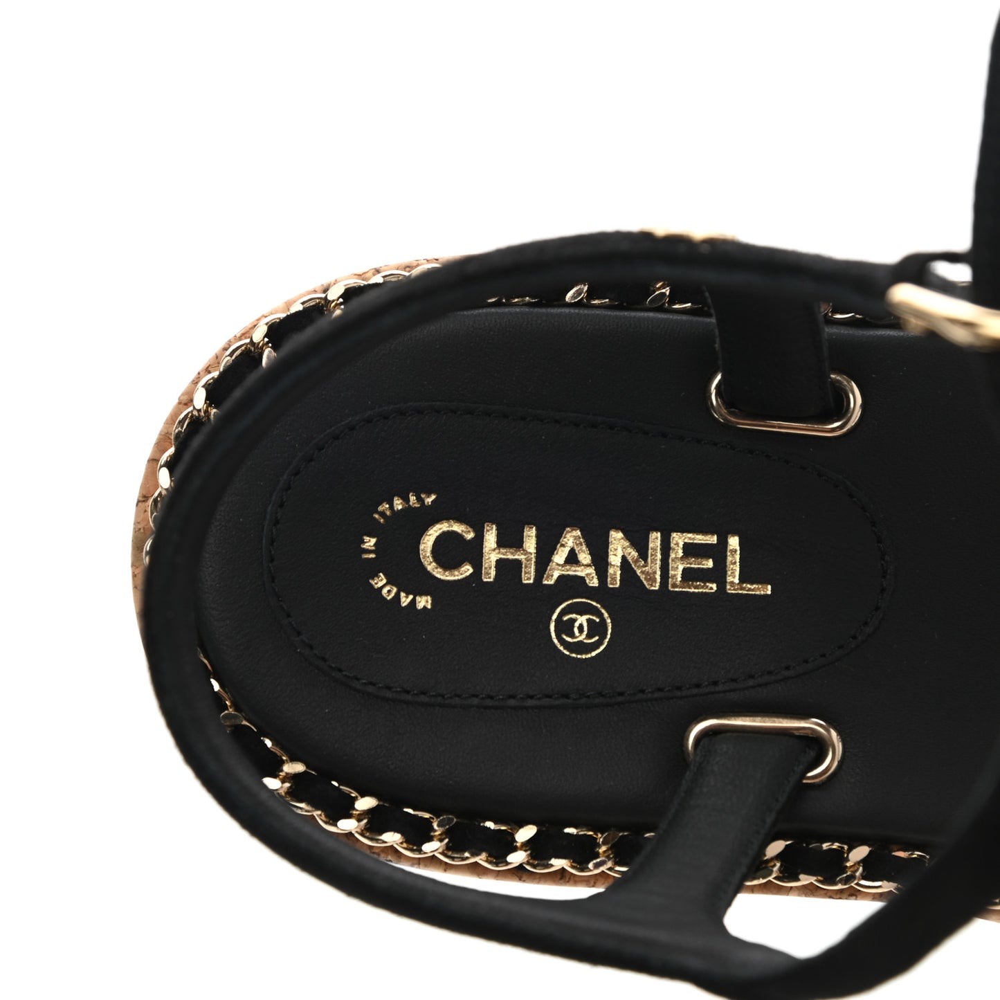 Lambskin Chain Cork Sandals 39.5 Black