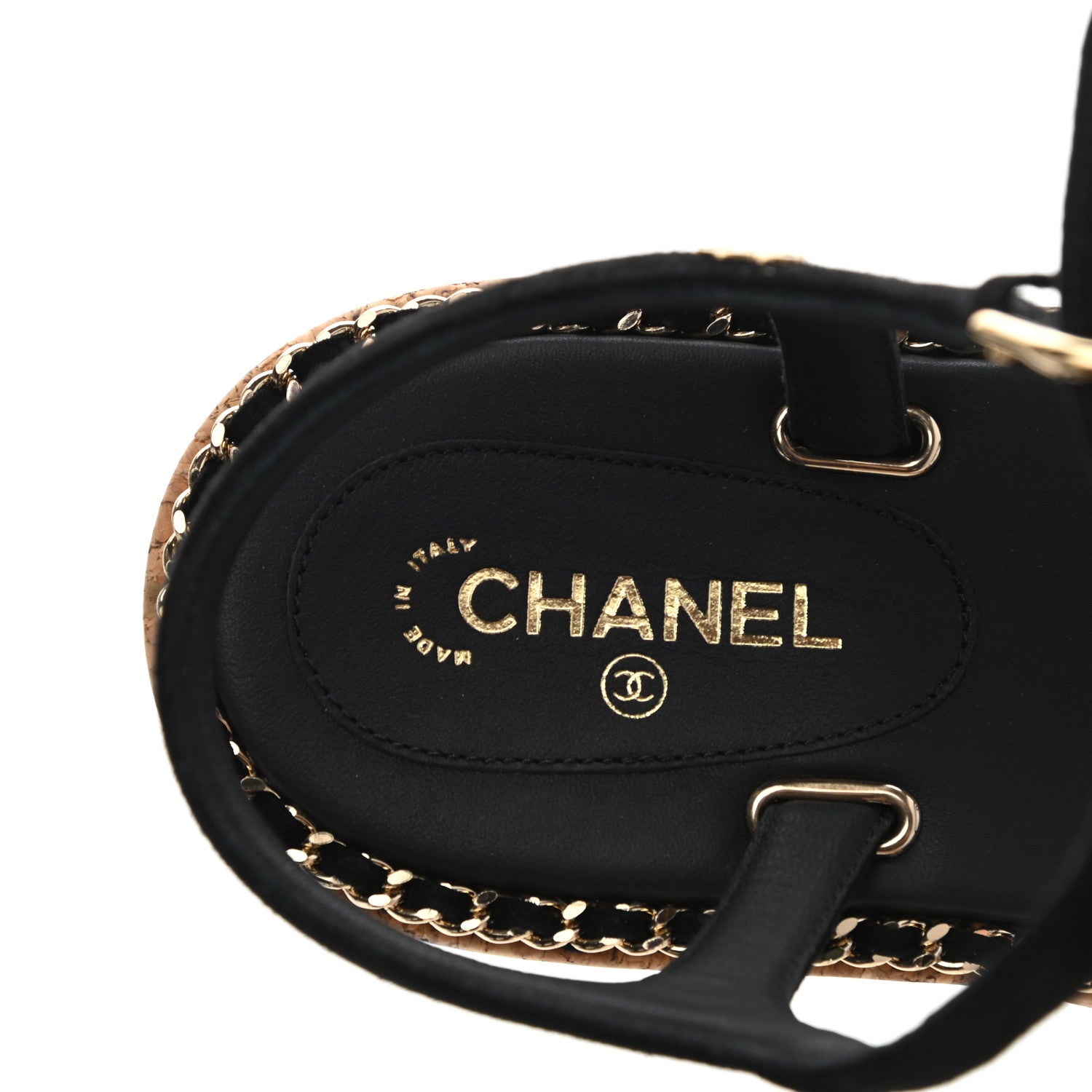 Chanel Lambskin Chain Cork Sandals 39.5 Black 7 of 9