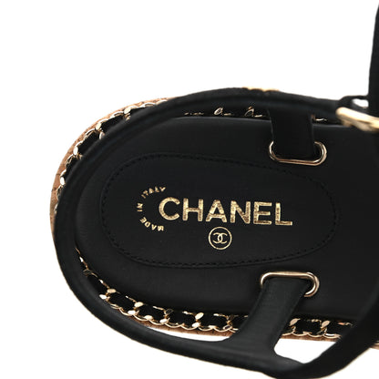 Chanel Lambskin Chain Cork Sandals 39.5 Black 7 of 9