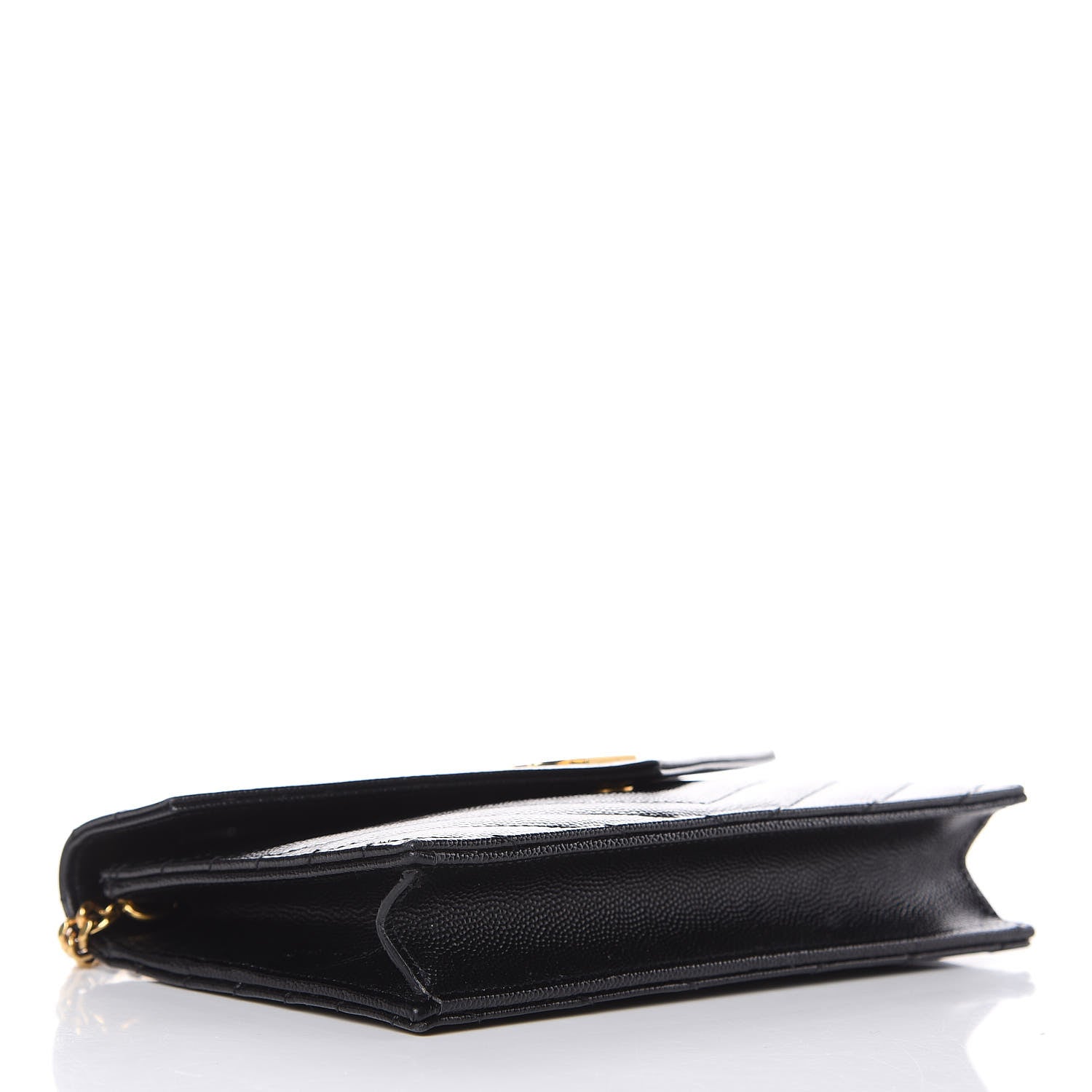 Saint Laurent Grain De Poudre Matelasse Chevron Monogram Envelope Chain Wallet Black 4 of 10