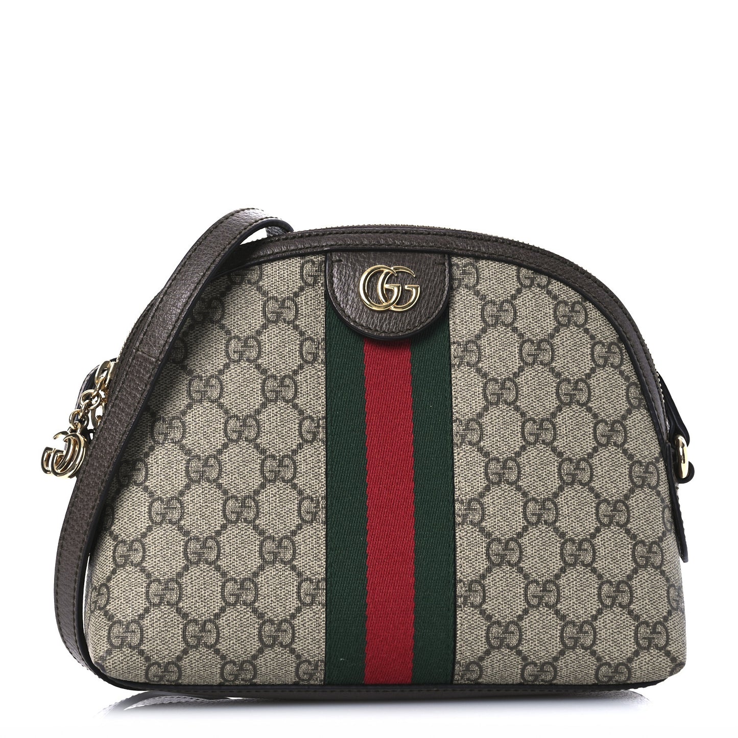 GG Supreme Monogram Textured Dollar Calfskin Web Small Ophidia Dome Shoulder Bag Beige Ebony New Acero