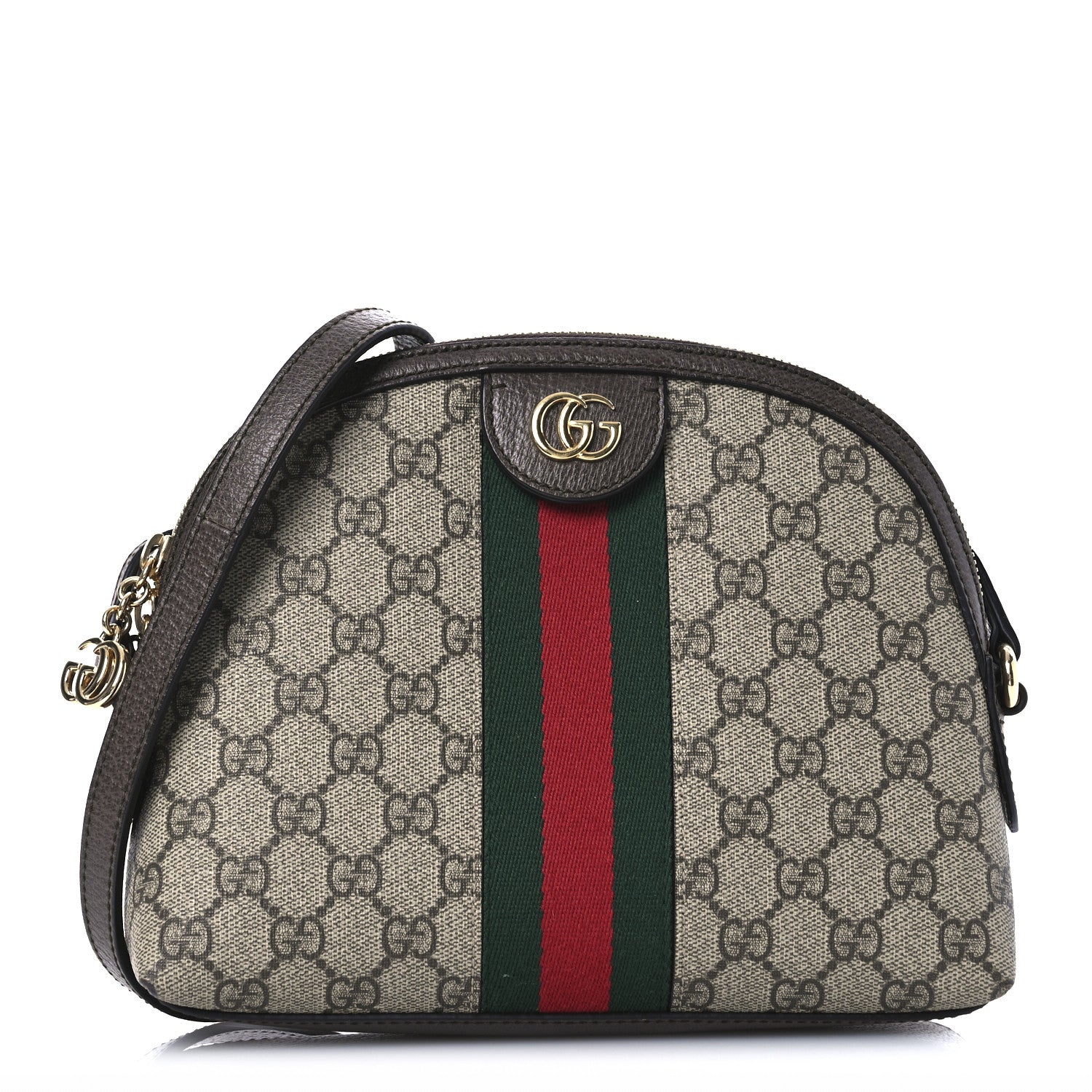 Gucci GG Supreme Monogram Textured Dollar Calfskin Web Small Ophidia Dome Shoulder Bag Beige Ebony New Acero 1 of 11