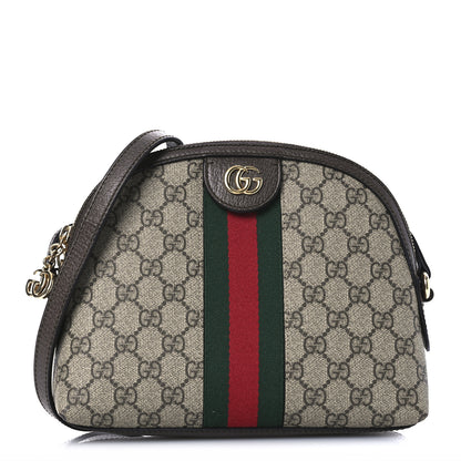 Gucci GG Supreme Monogram Textured Dollar Calfskin Web Small Ophidia Dome Shoulder Bag Beige Ebony New Acero 1 of 11