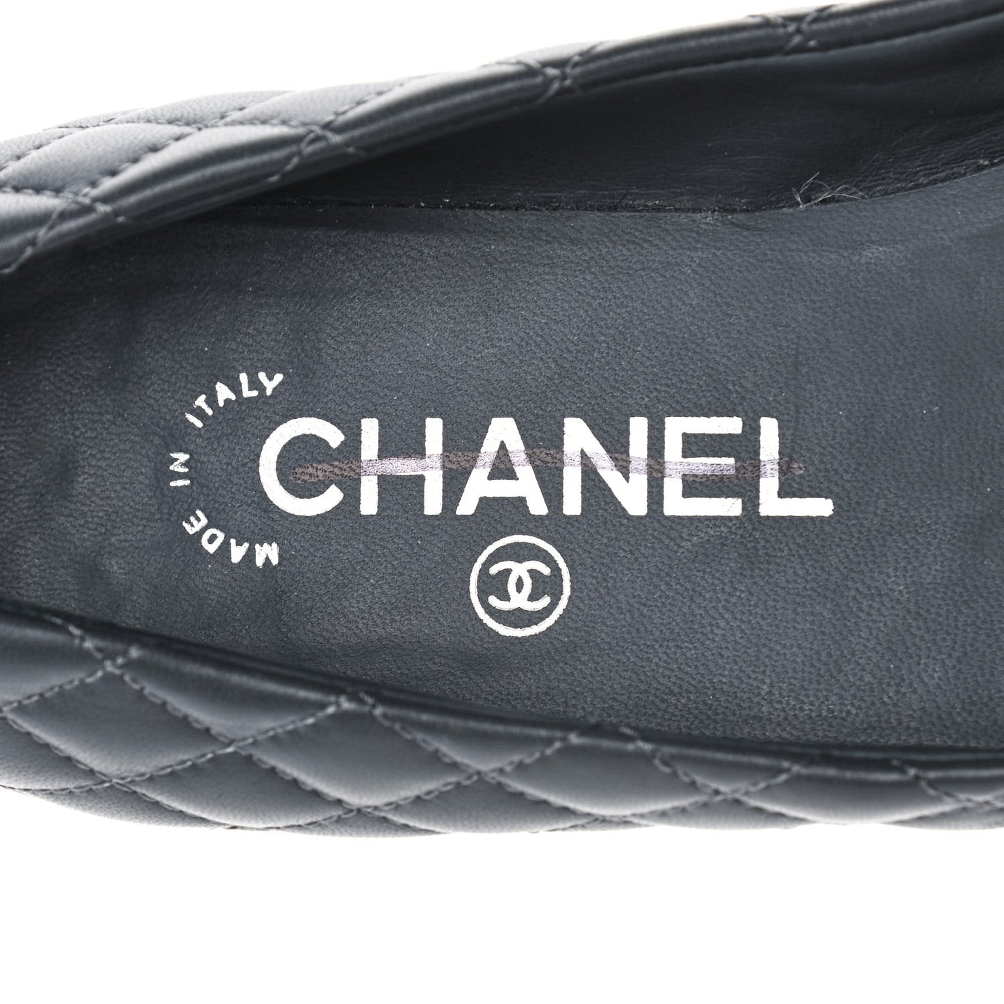 Lambskin Quilted Cap Toe Ballerina Flats 36.5 Charcoal Black