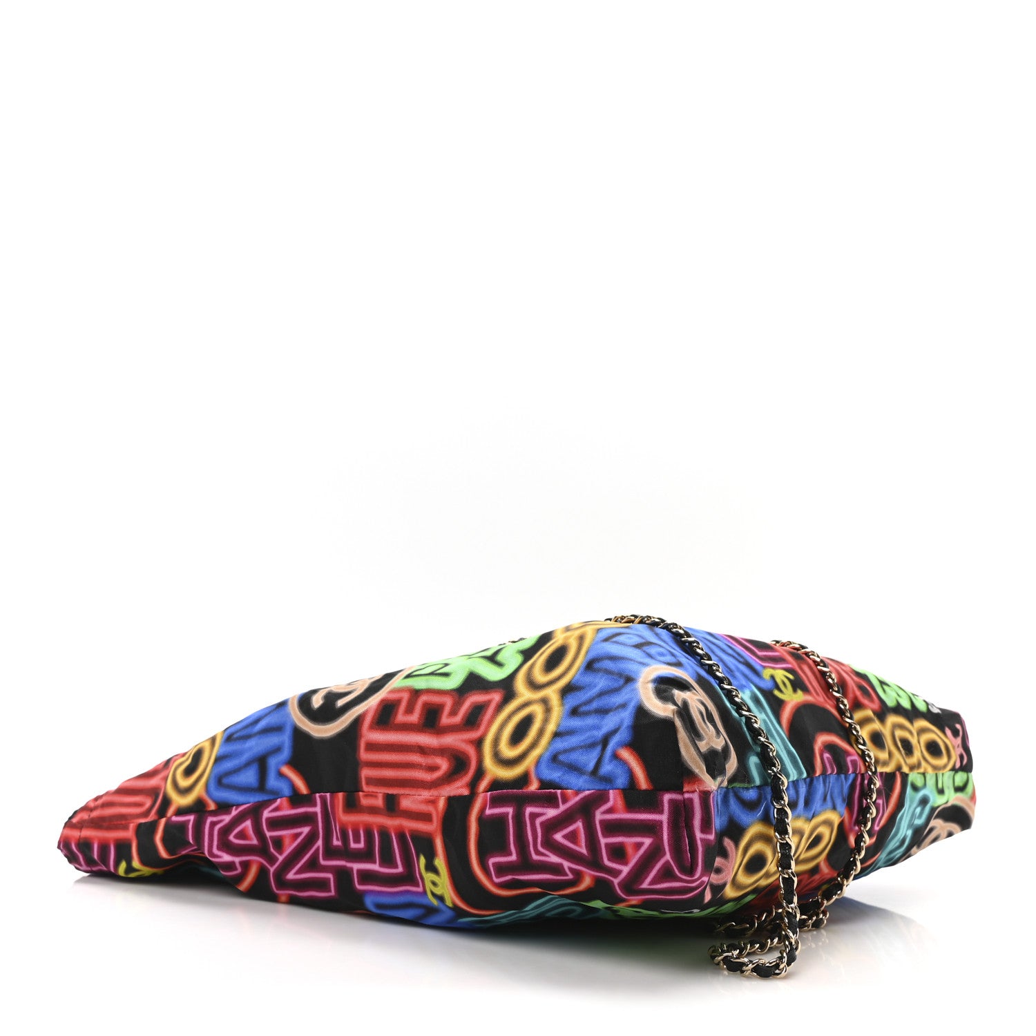 Chanel Caviar Fabric Graffiti Foldable Tote Bag With Chain Black Multicolor 4 of 11
