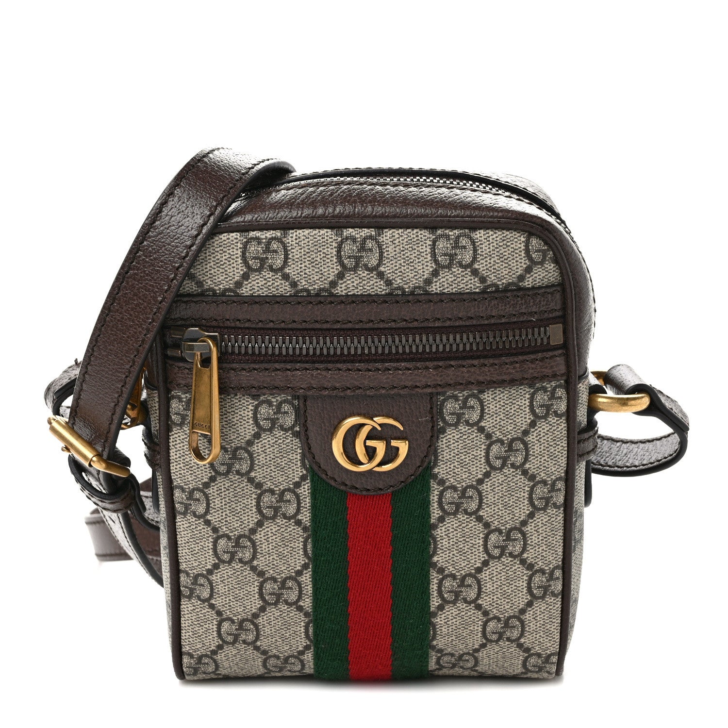 Gucci GG Supreme Monogram Web Mini Ophidia Messenger Brown 1 of 9
