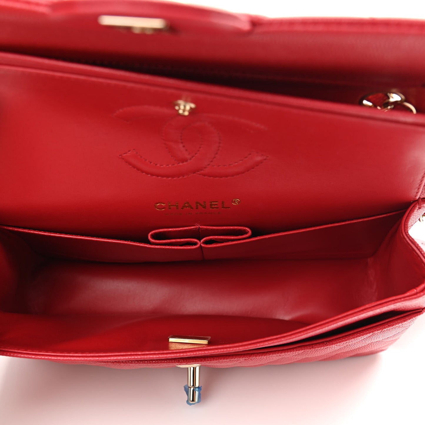 Caviar Quilted Small Double Flap Red