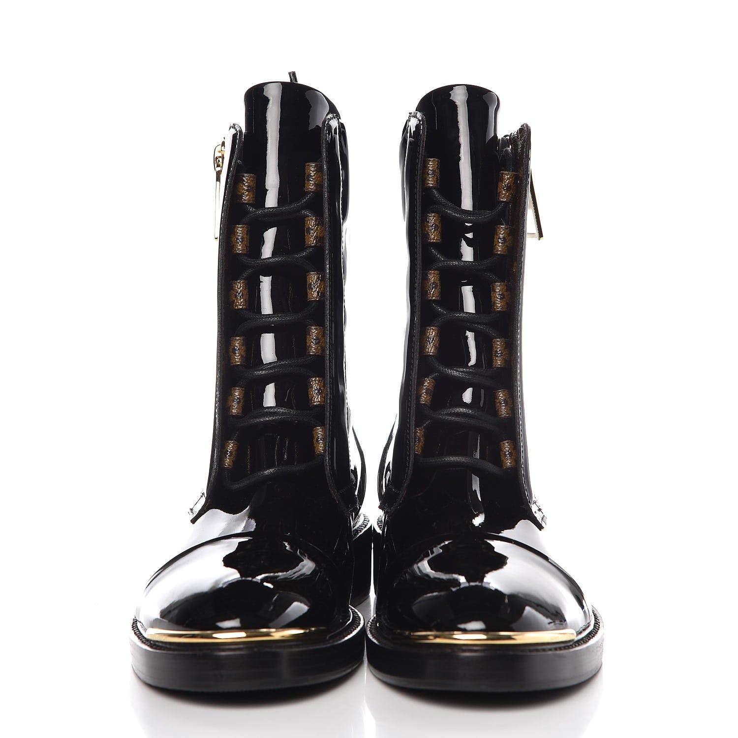 Louis Vuitton Patent Calfskin Monogram Macadam Ranger Combat Boots 37 Black 9 of 14