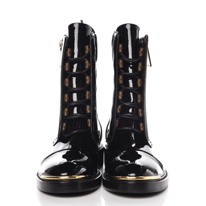 Louis Vuitton Patent Calfskin Monogram Macadam Ranger Combat Boots 37 Black 9 of 14