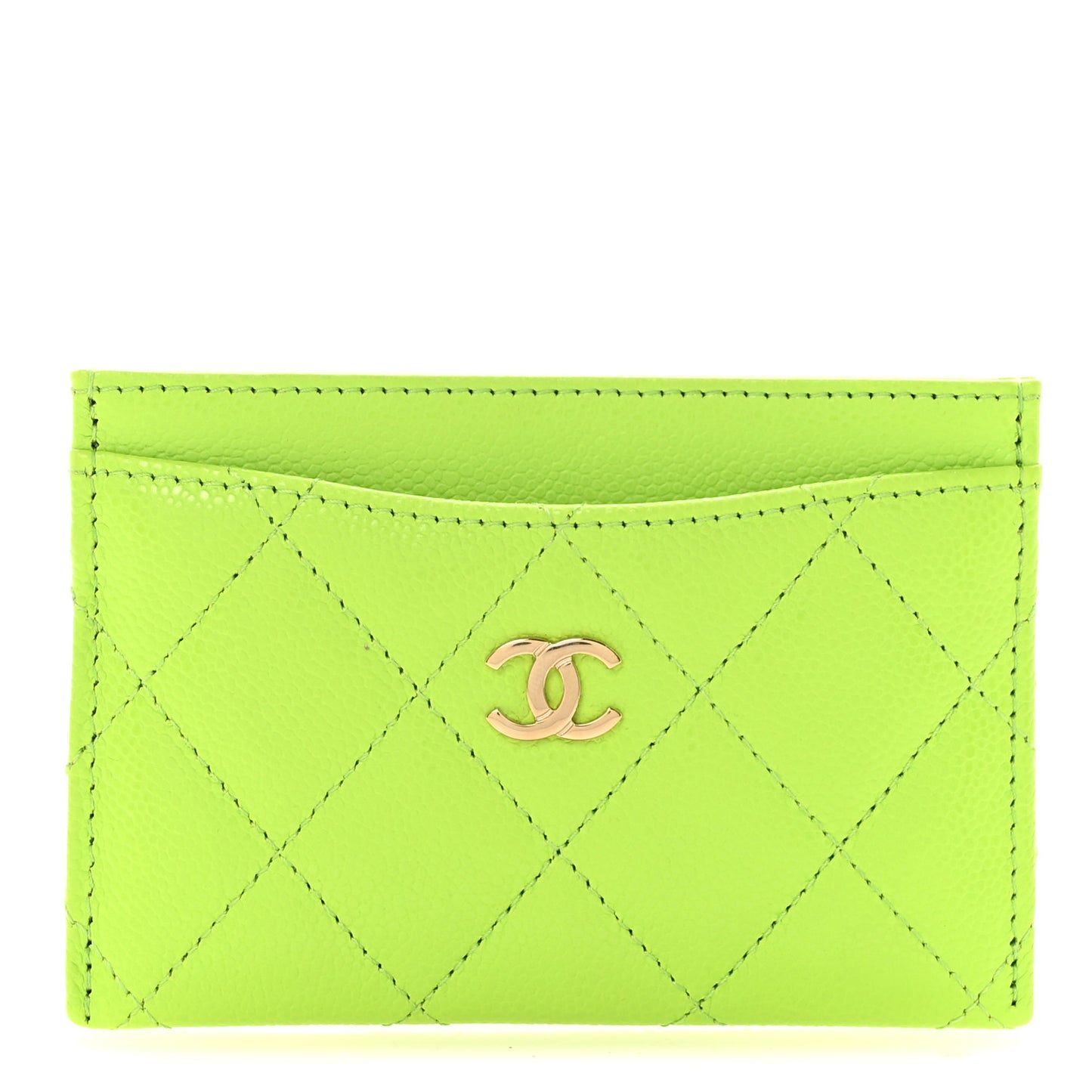 Caviar Quilted Card Holder Green