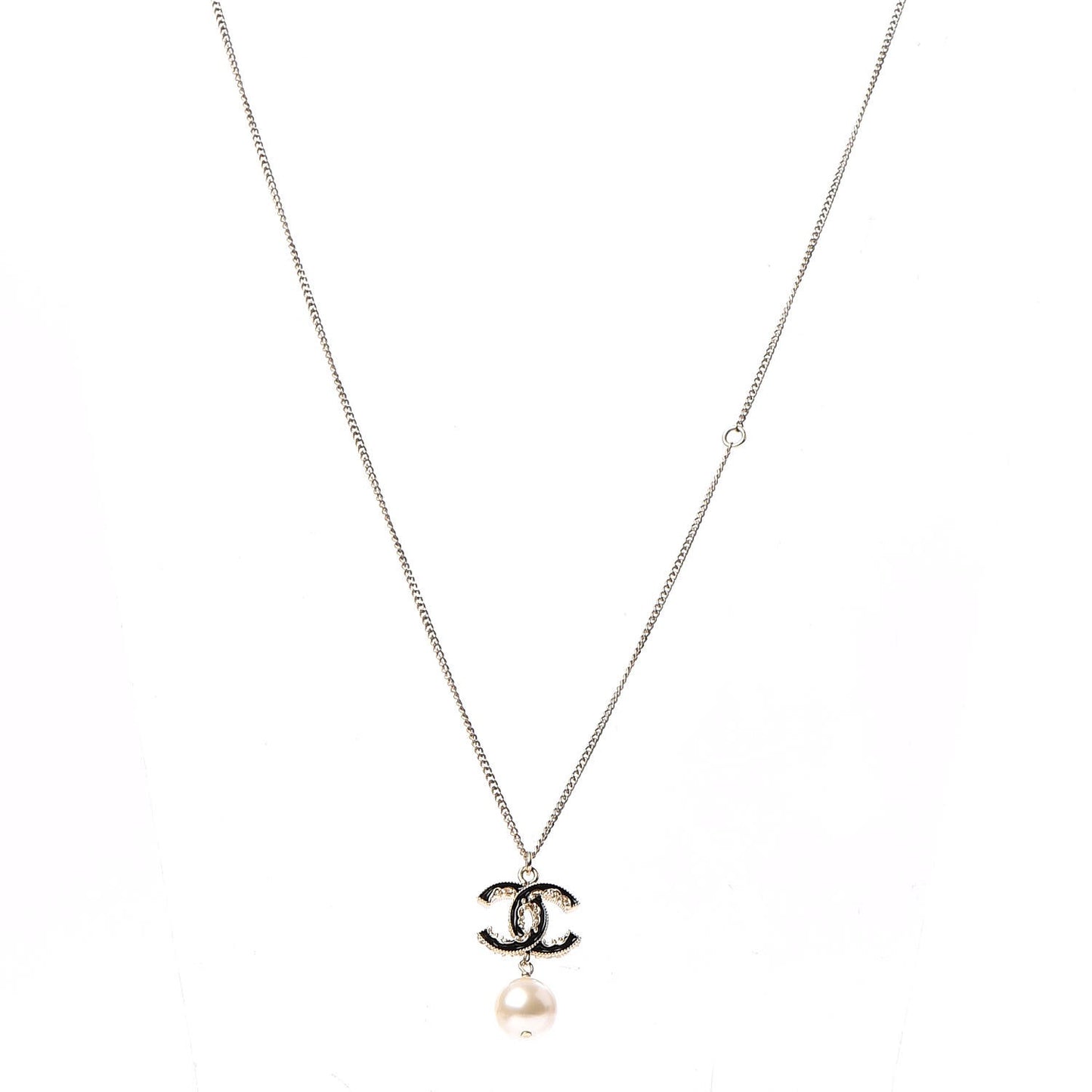 Enamel Pearl CC Baroque Pendant Necklace Black Gold