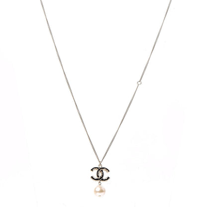 Chanel Enamel Pearl CC Baroque Pendant Necklace Black Gold 1 of 5