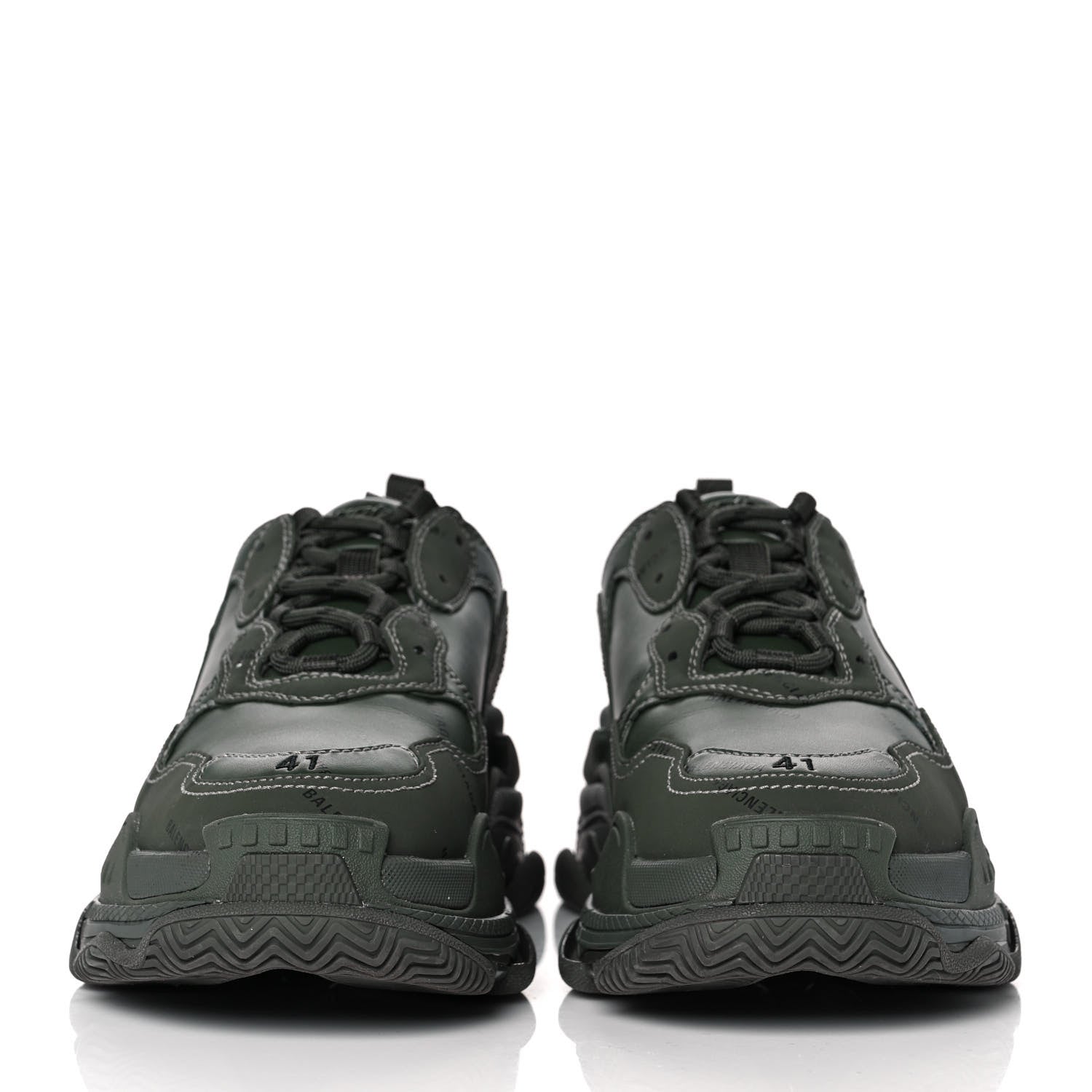 Balenciaga Technical Fabric Mesh Allover Logo Womens Triple S Sneakers 41 Kaki Black 2 of 7