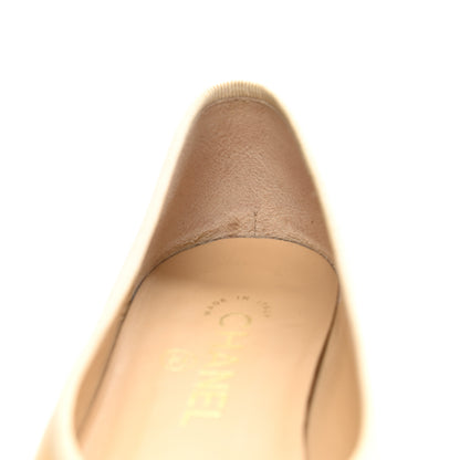 Chanel Lambskin Cap Toe CC Ballerina Flats 38 Beige Black 12 of 13