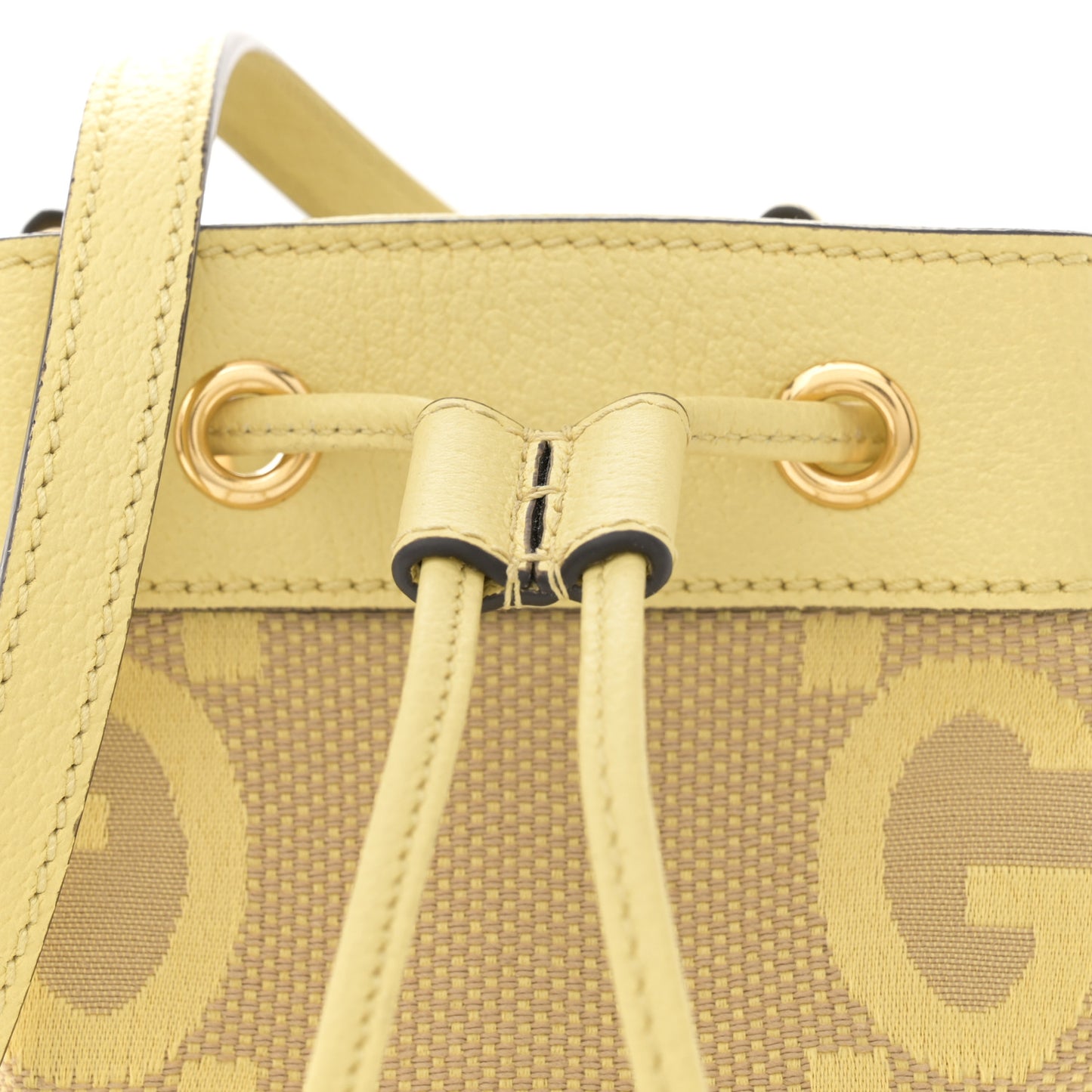 Monogram Jumbo GG Textured Dollar Calfskin Mini Ophidia Bucket Bag Beige Banana