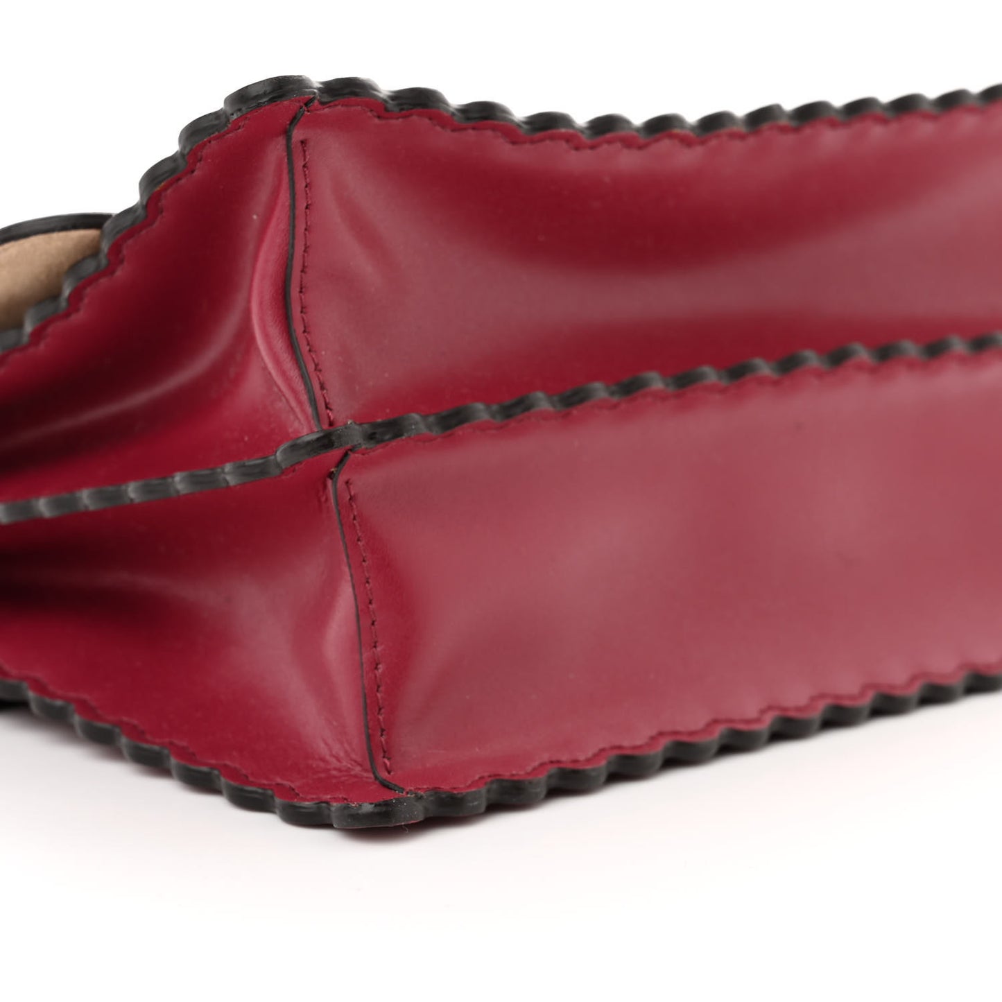 Vitello Liberty Scalloped Studded Kan I Shoulder Bag Black Cherry