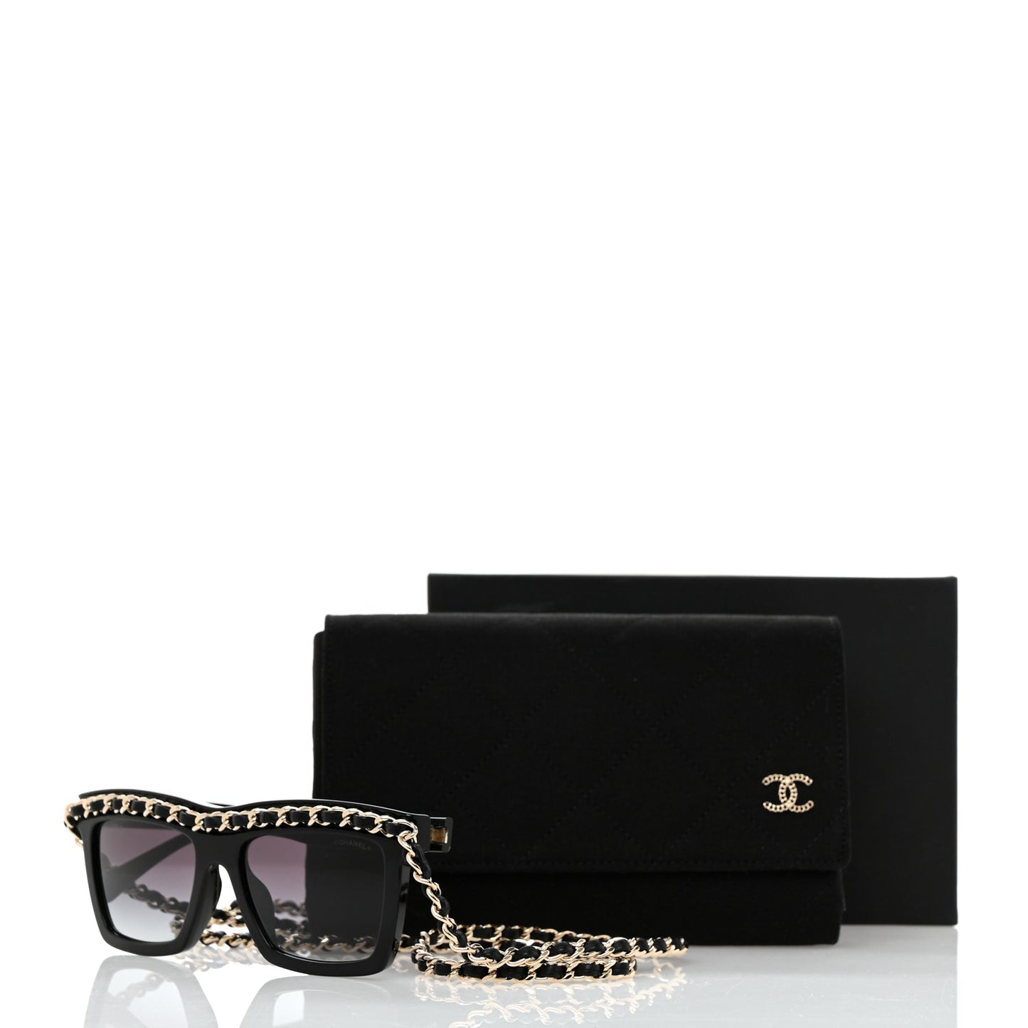 Acetate Metal Calfskin Chain Rectangle Sunglasses 71627A Black