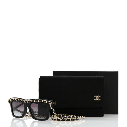 Chanel Acetate Metal Calfskin Chain Rectangle Sunglasses 71627A Black 8 of 8
