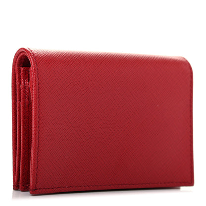 Prada Saffiano Metal Compact Snap Bi-Fold Wallet Fuoco 3 of 7