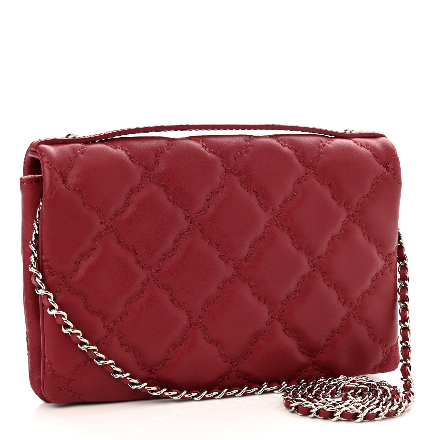 Chanel Calfskin Quilted Double Stitch Hamptons Clutch with Chain Red 3 of 11