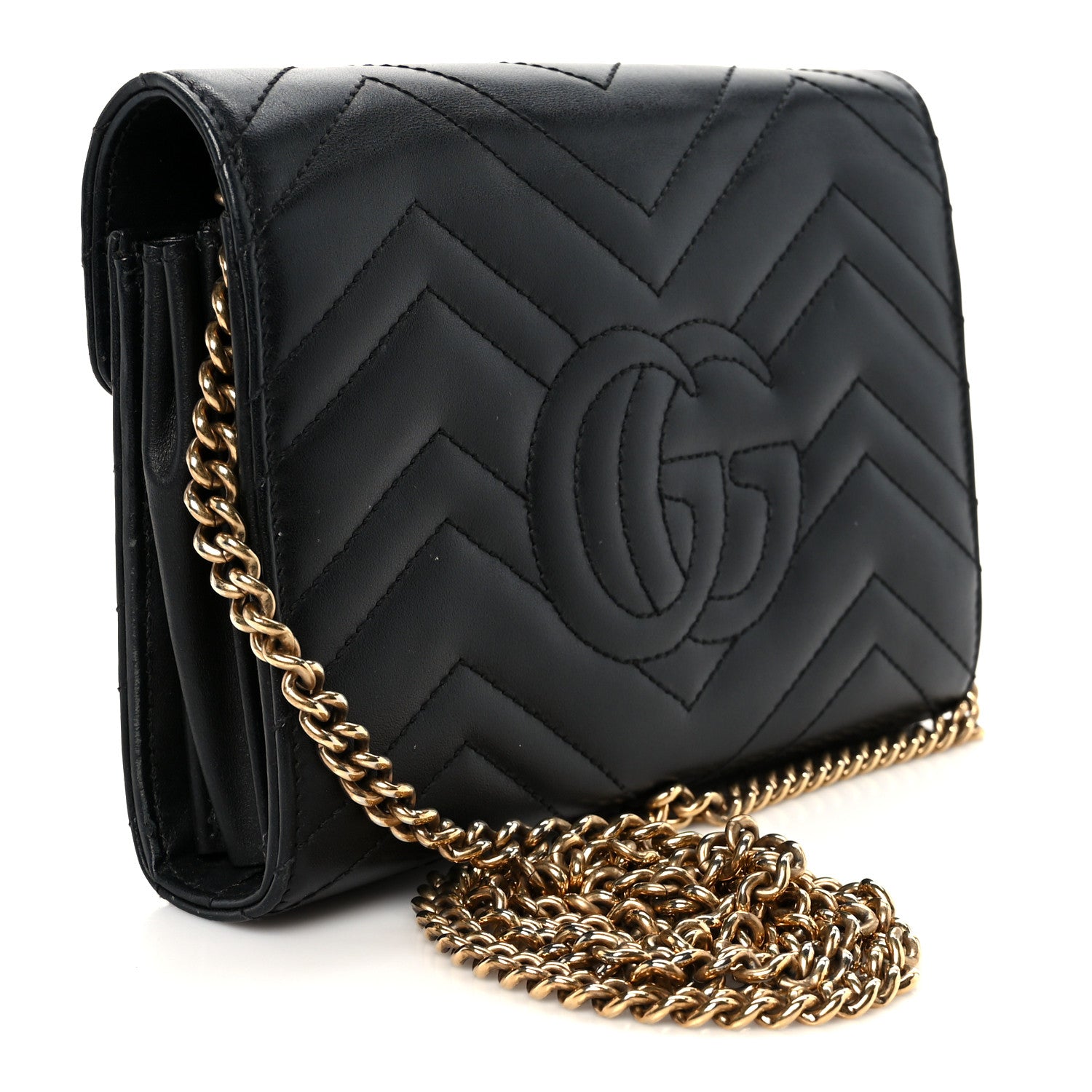 Gucci Calfskin Matelasse GG Marmont Chain Wallet Black 3 of 10