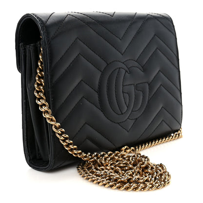 Gucci Calfskin Matelasse GG Marmont Chain Wallet Black 3 of 10