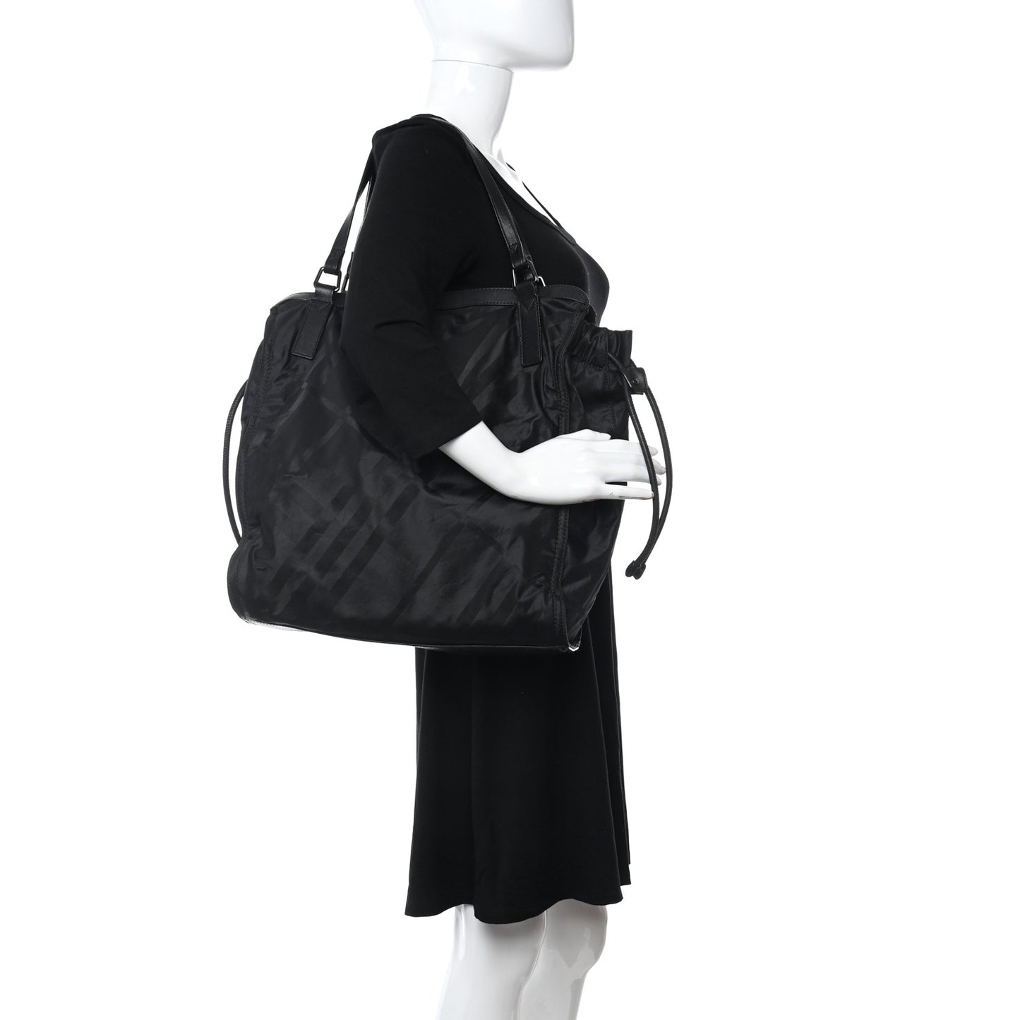 Nylon Tonal Check Buckleigh Packable Tote Black