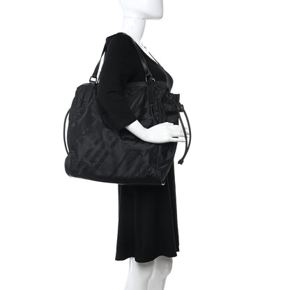 Burberry Nylon Tonal Check Buckleigh Packable Tote Black 2 of 9