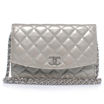 Chanel Patent Quilted Brilliant Wallet On Chain WOC Silver 1 of 9