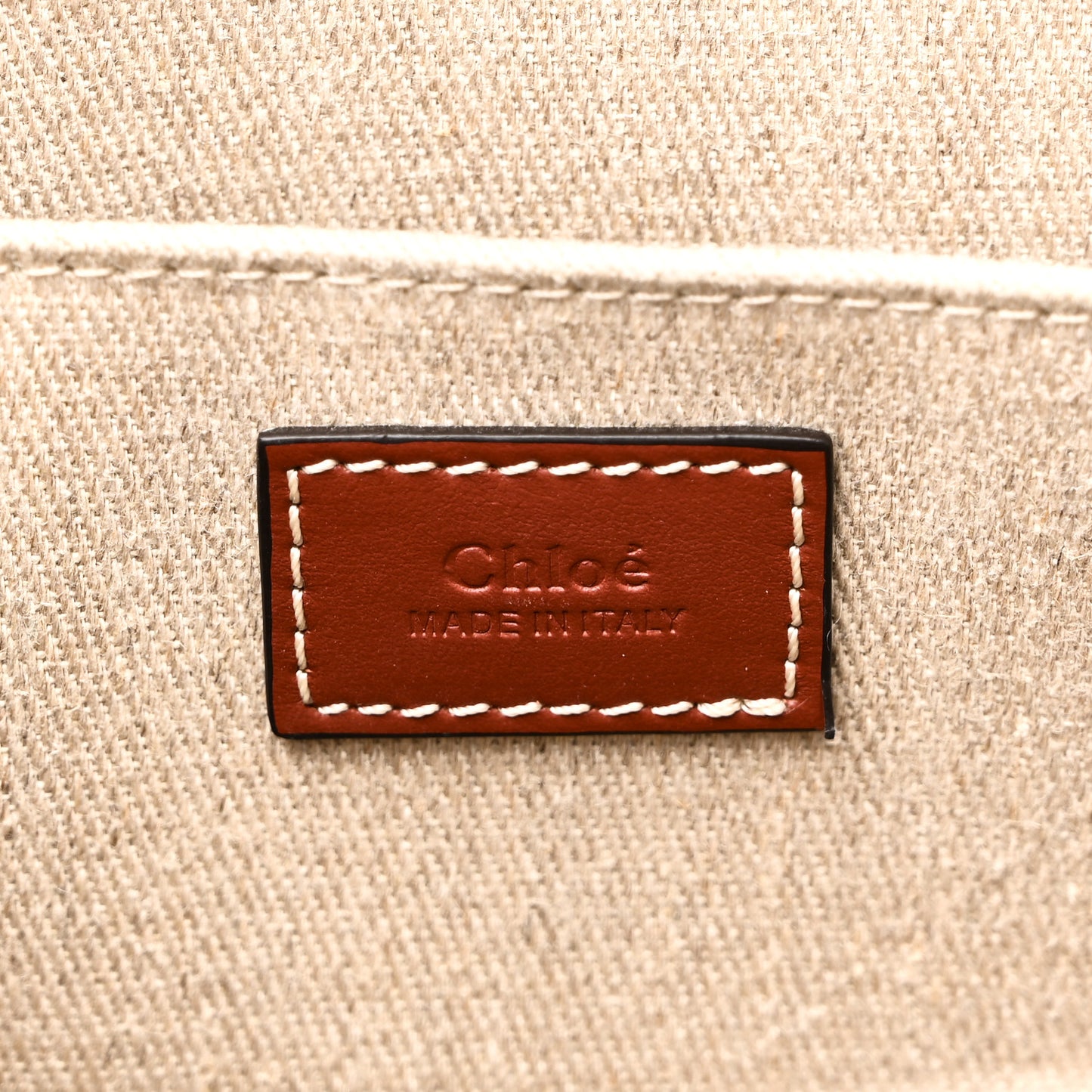 Linen Calfskin Large Woody Ribbon Tote White Brown