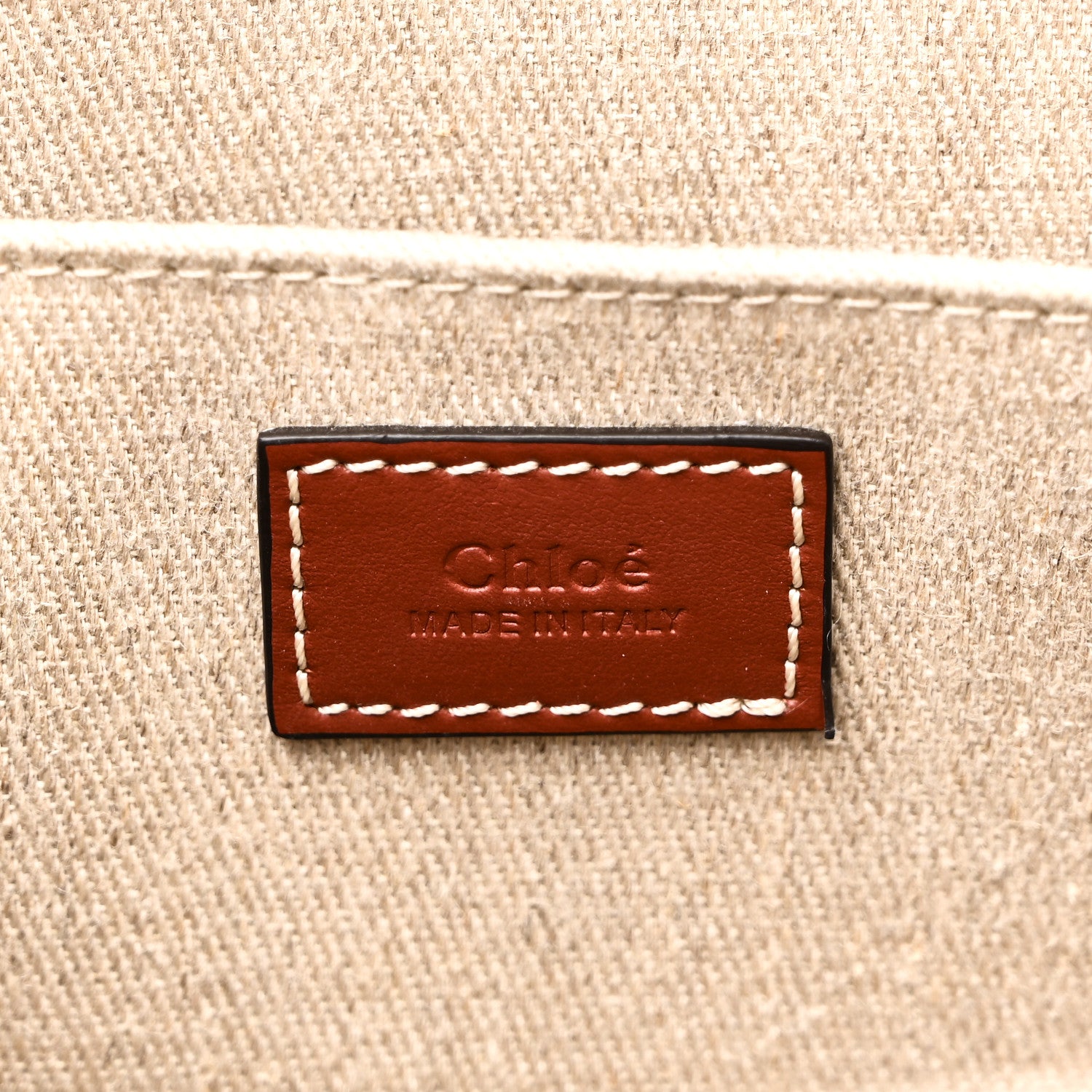 Chloe Linen Calfskin Large Woody Ribbon Tote White Brown 6 of 9