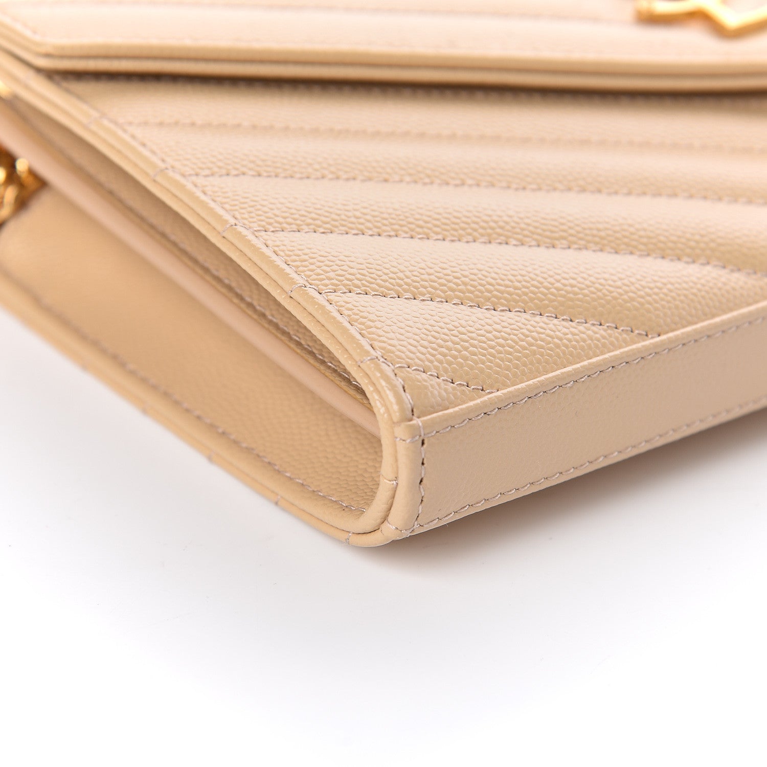 Saint Laurent Grain De Poudre Matelasse Chevron Monogram Chain Wallet Nude Powder 5 of 11