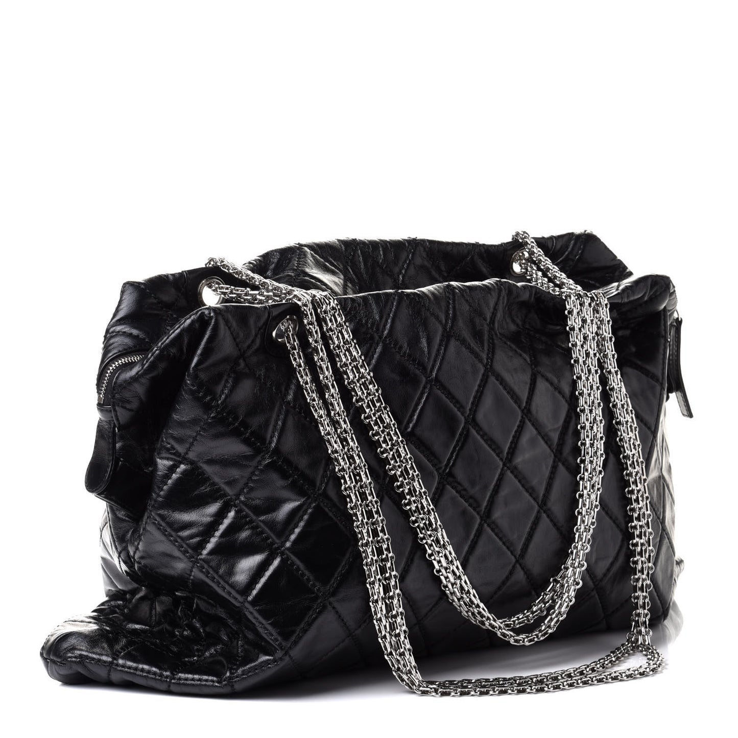 Glazed Calfskin Quilted Surpique Carryall Black