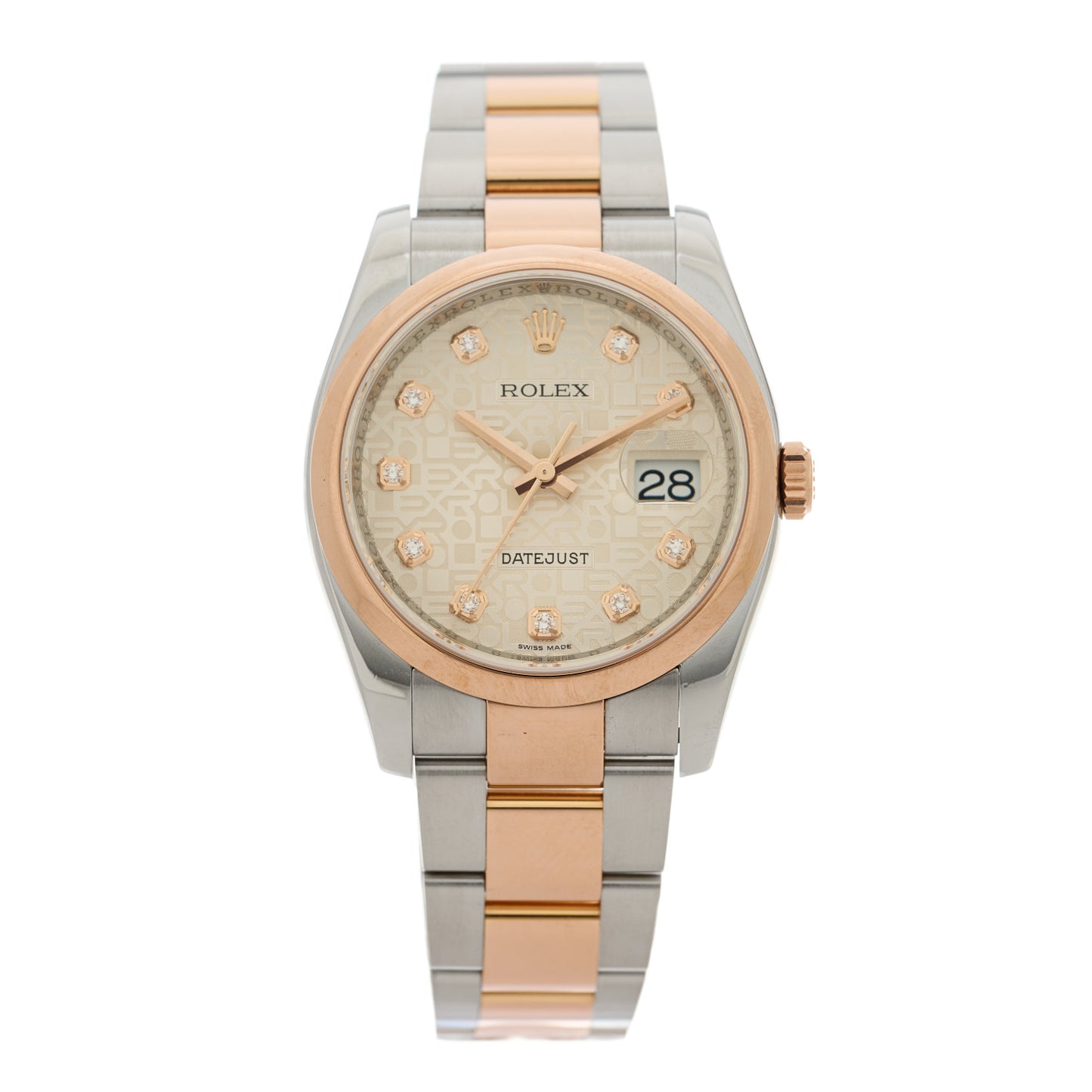 Stainless Steel 18K Everose Gold Diamond 36mm Oyster Perpetual Datejust Watch Silver Jubilee 116201