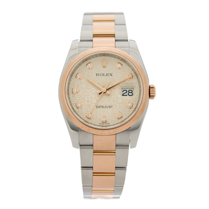 Rolex Stainless Steel 18K Everose Gold Diamond 36mm Oyster Perpetual Datejust Watch Silver Jubilee 116201 1 of 5