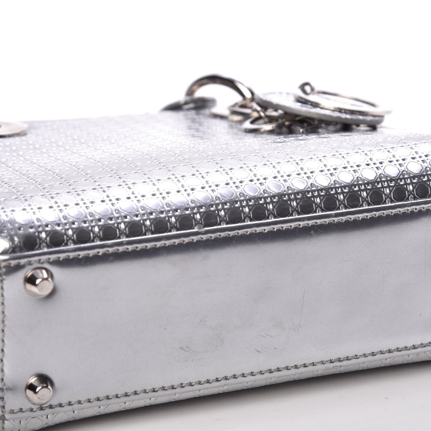 Metallic Patent Micro-Cannage Mini Lady Dior Silver