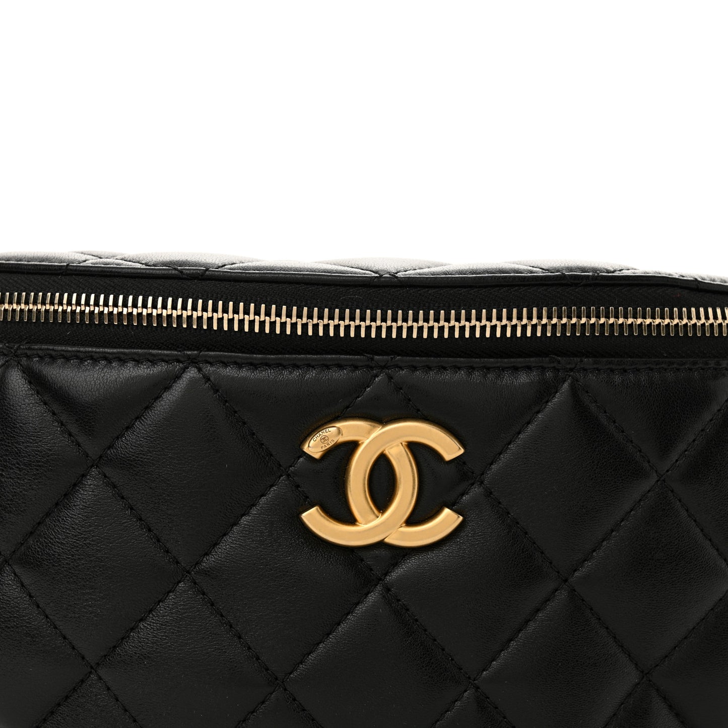 Shiny Lambskin Quilted Belt Bag Black