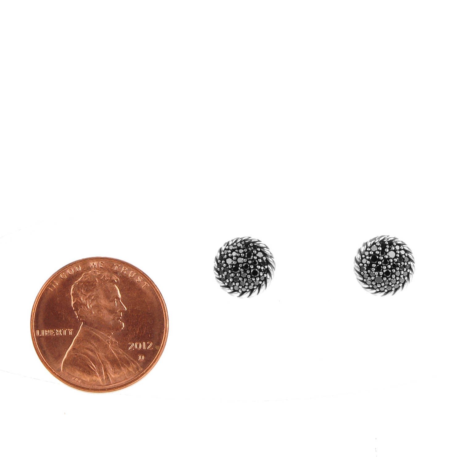David Yurman Sterling Silver Pave Black Diamond 7mm Petite Earrings 2 of 5