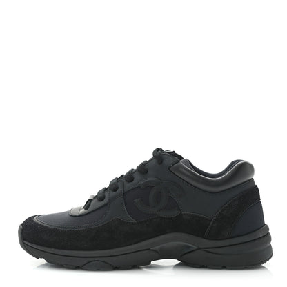 Chanel Toile Suede Calfskin CC Sneakers 38 Black 1 of 9