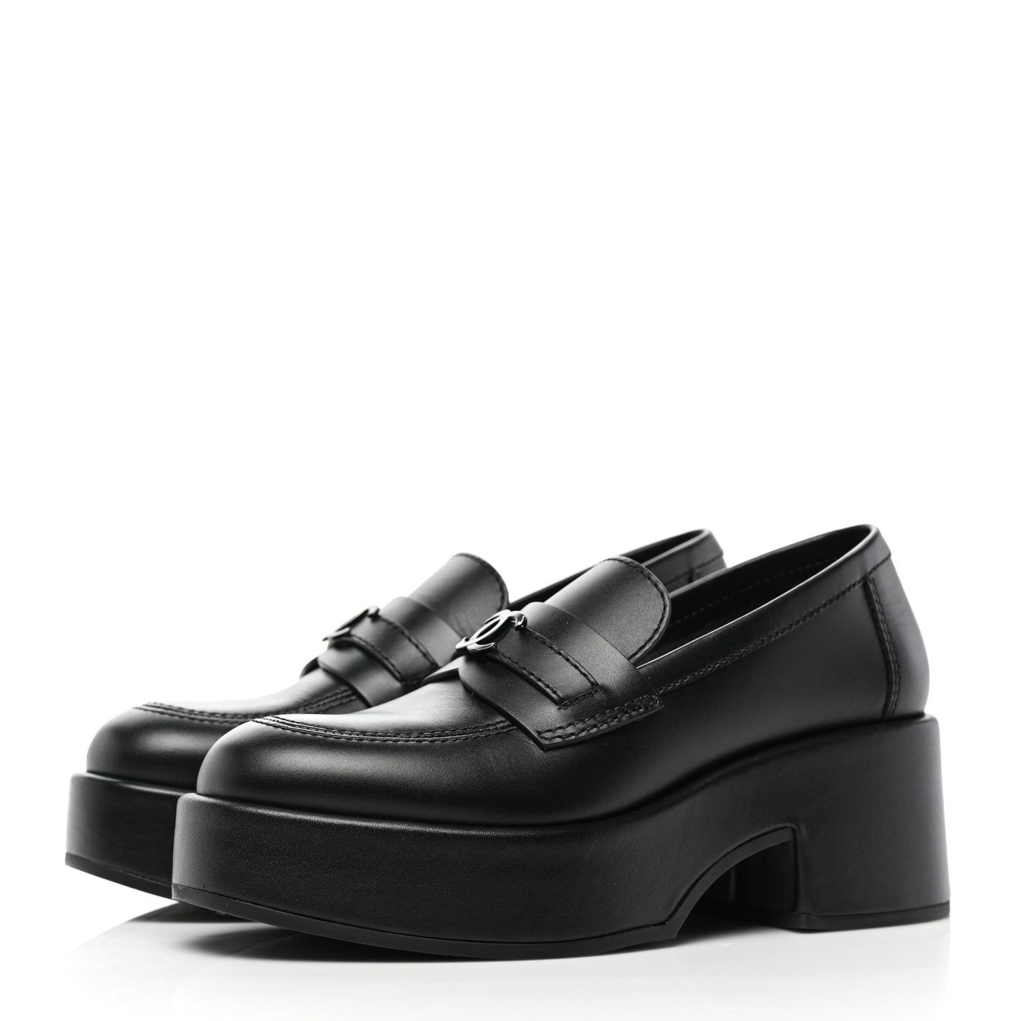Calfskin CC Platform Loafers 35 Black
