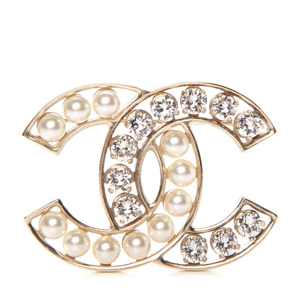 Chanel Pearl Crystal CC Brooch Gold 1 of 4