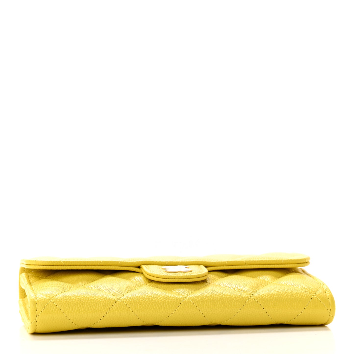 Caviar Quilted Medium Gusset Flap Wallet Yellow