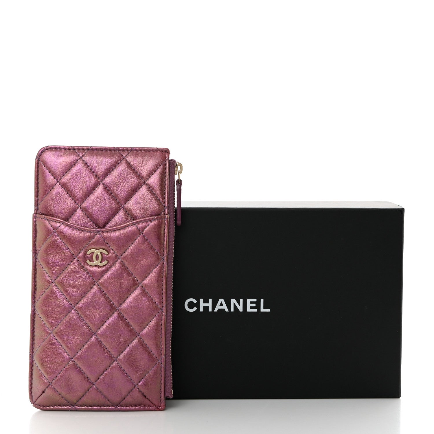 Chanel Metallic Aged Calfskin Quilted Classic Flat Wallet Pouch Purple 8 of 8